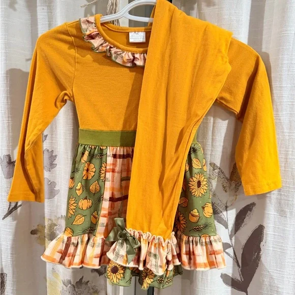 Boutique Set Girls Orange & Green Ruffle top and leggings! - Picture 2 of 4
